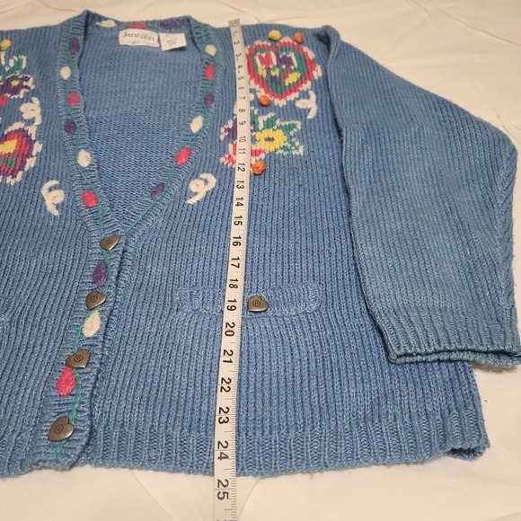 Jantzen Vintage Cardigan Blue Pink XL Spring Floral Hand Embroidered Pockets - Picture 13 of 14